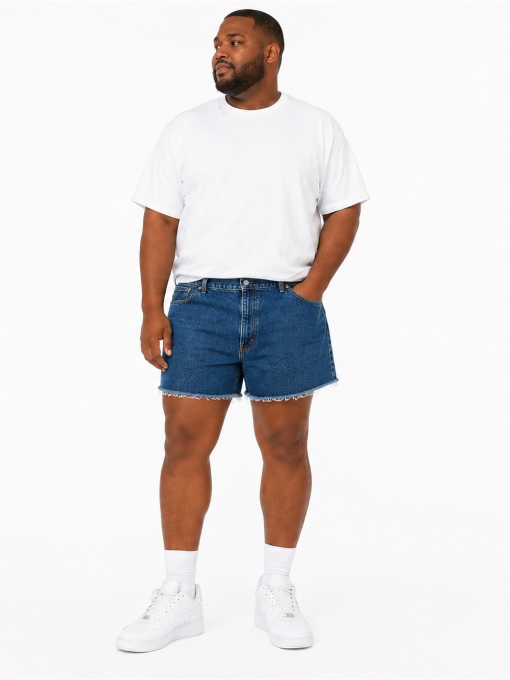 Levi’s 550 Cutoff Denim Shorts Men’s 52 Waist Frayed Raw Hem Relaxed Fit